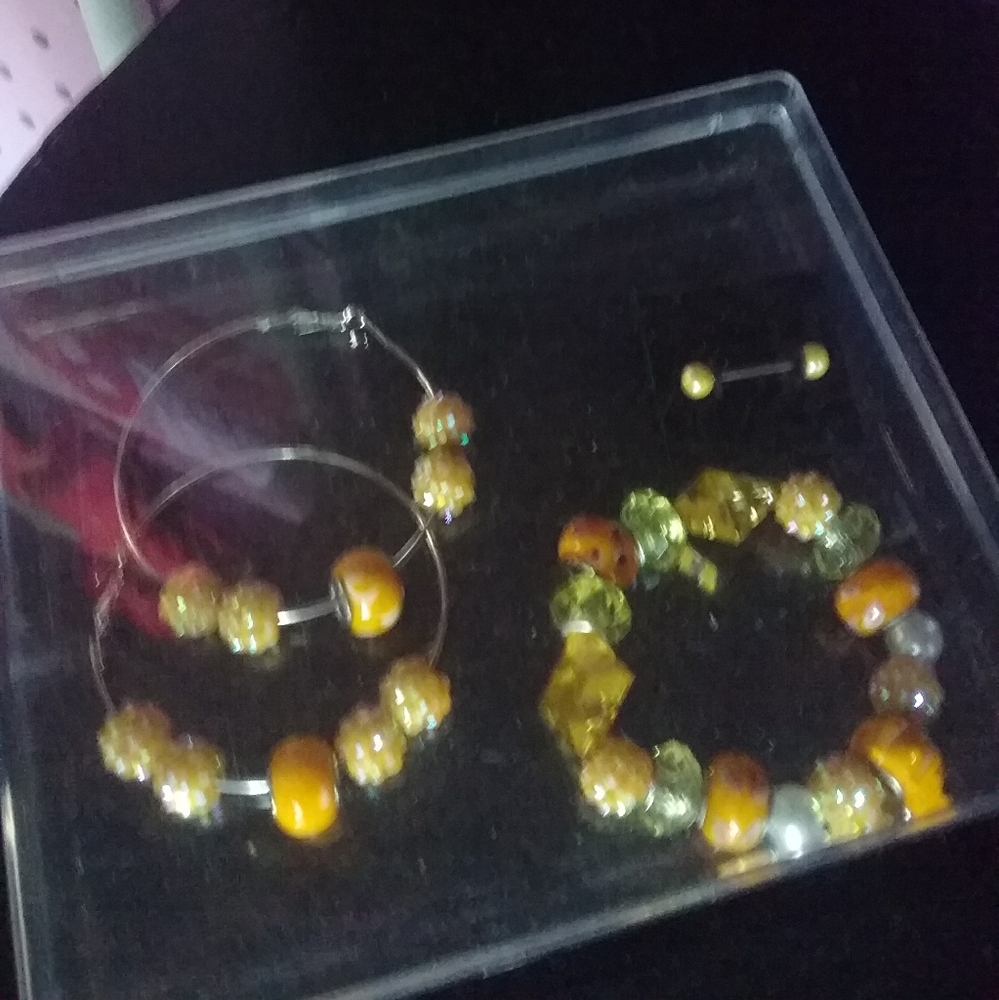 Yellow Bracelet, Earrings and tongue ring set